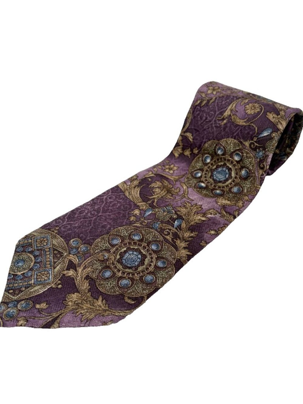Christian Dior Monsieur Silk Tie Purple Gold Baroque 1980s Made in Canada